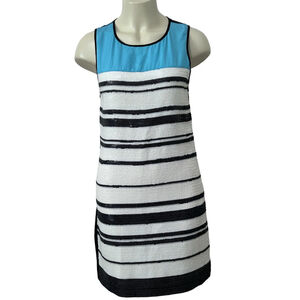 Boundary & Co. Sleeveless Silk Sequined Dress Size M Blue and White